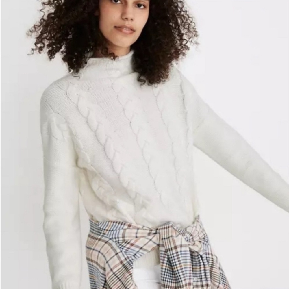 Madewell Cream Cable Knit Turtleneck Sweater
